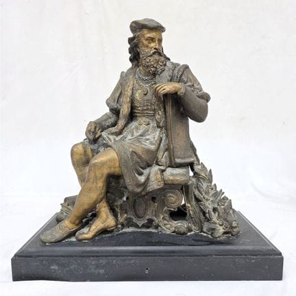 Antique Large White Metal Statue On Marble Base. 
