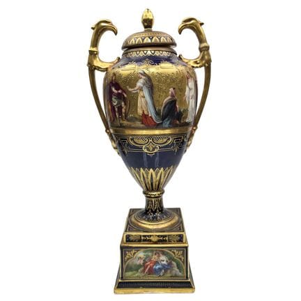 Antique Royal Vienna Porcelain Covered Urn. Fully 
