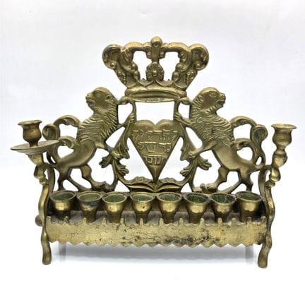 Judaica Polish  Antique Heavy Brass Hanukkah Menor