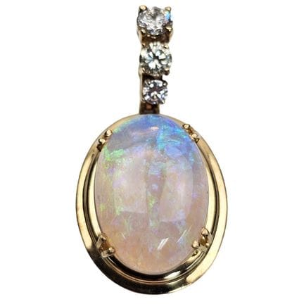 Vintage 14K Gold, Large Opal & Diamond Pendant. Pl