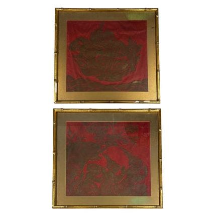 Lot of 2 Antique Thai Temple Rubbing Prints on Pap