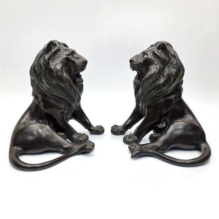 Exceptional Pair of Japanese Meiji Bronze Lion Fig