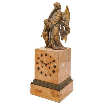 Figurale Kaminuhr aus Sienna-Marmor und Bronze, 19