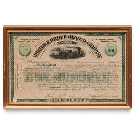 1897年莫比尔与俄亥俄铁路公司债券票据，1897年，美国 艺术家/设计师/制造商：莫比尔与俄亥俄铁