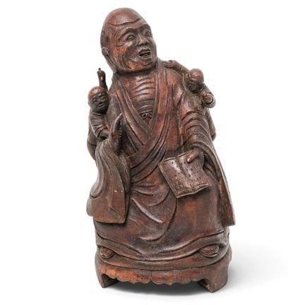19世纪中国古董雕竹文人像，中国。艺术家/设计师/制造商：不详。标记：无。材质：雕竹。  编目员注：