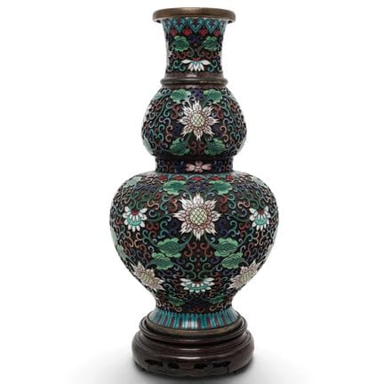 Chinesische Champlevé-Vase in Doppelkürbisform, An