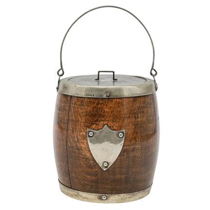 Vintage Silver Plate and Wood Barrel Ice Bucket Ea
