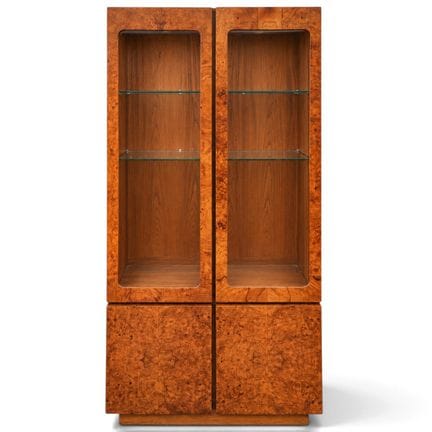 弗拉基米尔·卡根（Vladimir Kagan）中世纪现代风格树瘤木展示柜，20世纪中叶，美国。艺术
