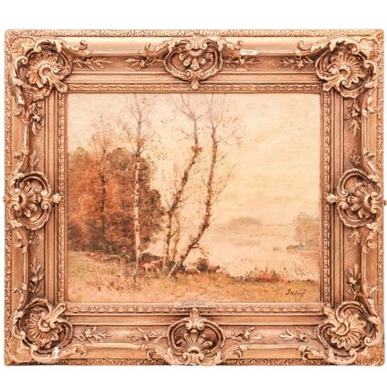 路易·艾梅·贾皮（法国，1840-1916）《牧羊人的池塘》 布面油画 19世纪后期，法国 艺术家/