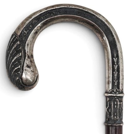 古董800纯银黑化木制手杖，约1890–1910年，欧洲艺术家/设计师/制造商：不详  标记；备注：