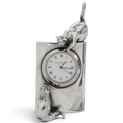 Orologio da camino in miniatura con gatto, in meta