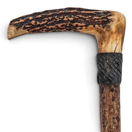 Antique Carved Antler & Wood Walking Cane Late 19t