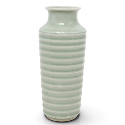 Antike chinesische Longquan-Seladon-Vase mit Rippe