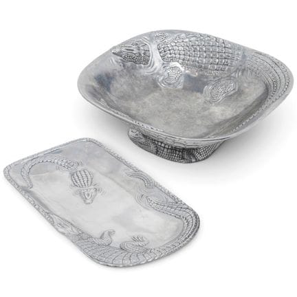 (2 pc) Arthur Court Aluminum Alligator Footed Bowl