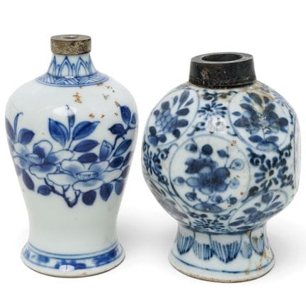 (2 Stk.) Vintage chinesische blau-weiße Porzellan-