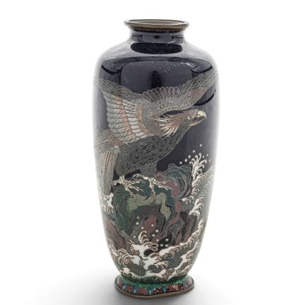 Vintage japanische Cloisonné-Vase mit kobaltblauem