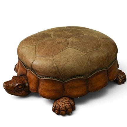 Carved Wood & Leather Turtle Ottoman Mid - Late 20
