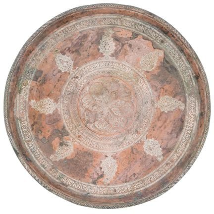 Antique Indo-Persian Chased & Tinned Copper Charge