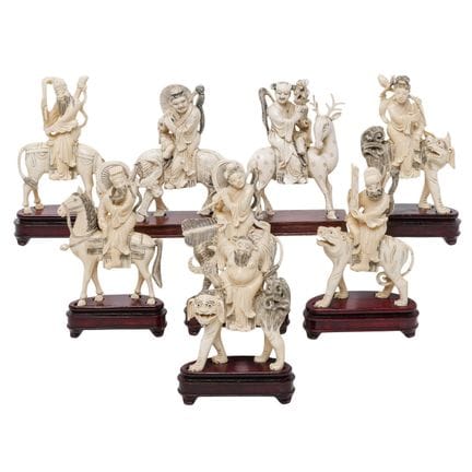 (8 pcs) Chinese Carved Bone "Eight Immortals" Figu