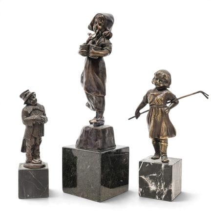 (3pc) Antique Patinated Cast Bronze Sculptures Lat