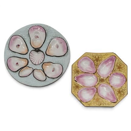 (2 pc) Antique German Porcelain Oyster Plates Late