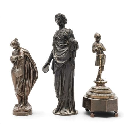 (3pc) Antique Patinated Bronze Figural Sculptures 