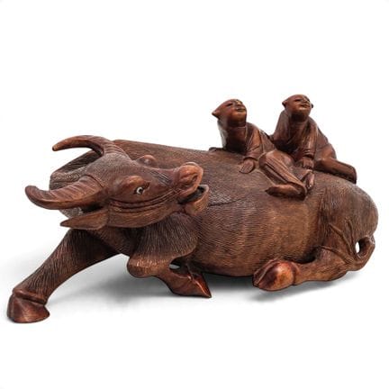 Antique Chinese Carved Wood Recumbent Water Buffal