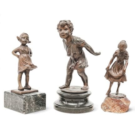 (3 pc) Antique French Spelter & Bronze Child Group