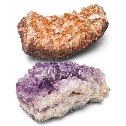 (2 pc) Amethyst & Citrine Crystal Specimens 20th C