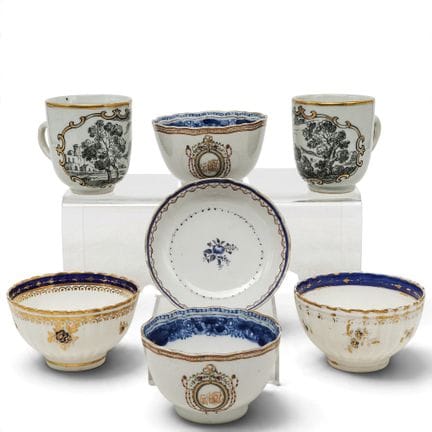 (7 pc) Chinese Export & Caughley Porcelain Tea Set
