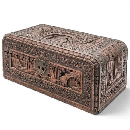 Vintage Chinese Camphor Wood Jewelry Box Mid 20th 