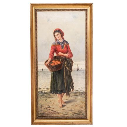 G. Lenz Sicilian "Orange Seller" Coastal Oil on Ca