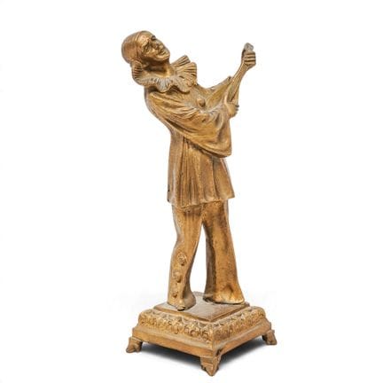 Italian Art Deco Gilt Cast Bronze Pierrot Sculptur