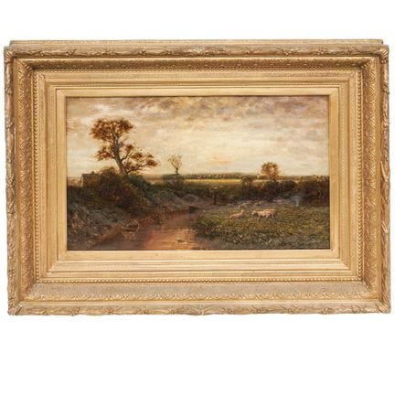 Antikes Gemälde einer idyllischen Landschaft mit S
