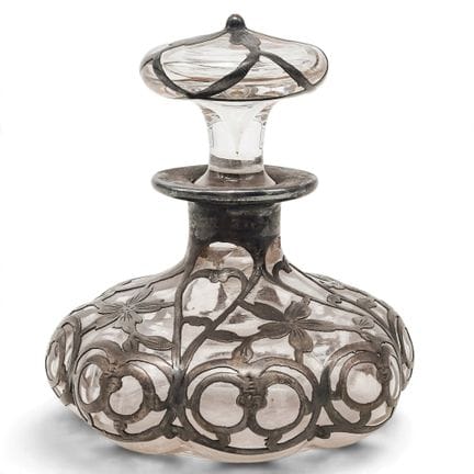 Antique Alvin Sterling Overlay Glass Perfume Bottl
