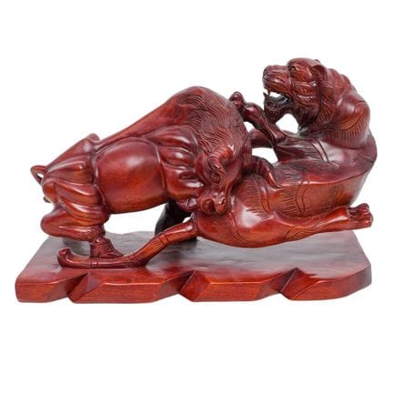 Vintage Chinese Carved Wood Tiger & Water Buffalo 