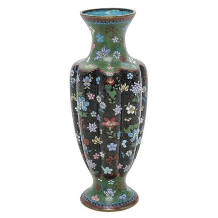 Antique Japanese Cloisonne Ribbed Vase Early 20th 