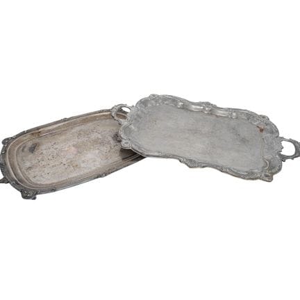 (2 pc) Victorian Silver-Plated Serving Trays Late 