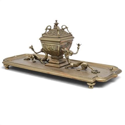 Gothic Revival Brass Double-Dragon Mythical Motive