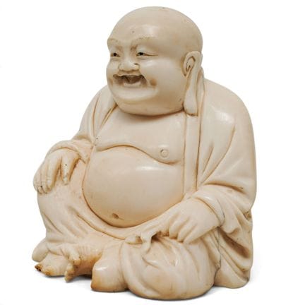 Vintage Carved Bone Seated Laughing Buddha Figurin