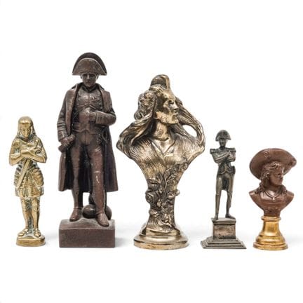 (5 pc) Antique Bronze & Spelter Seal Stamp & Figur