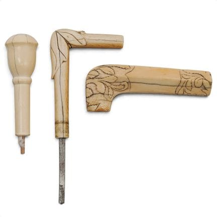 (3 pc) Victorian Carved Bone V\Cane Handles Late 1