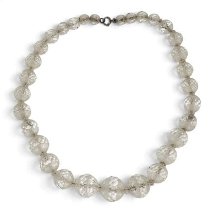 Art Deco Rock Crystal Bead Necklace w/ Silk Foldin