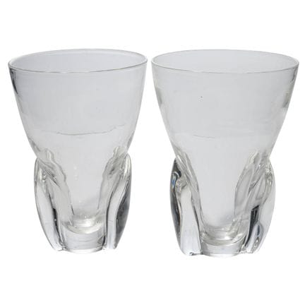 Pair of Steuben Crystal Leaf Vases Mid 20th Centur
