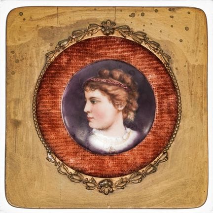 Antique French Framed Painted Portrait on Porcelai