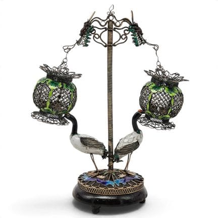 Chinese Silver Filigree Cloisonne Crane Sculpture 