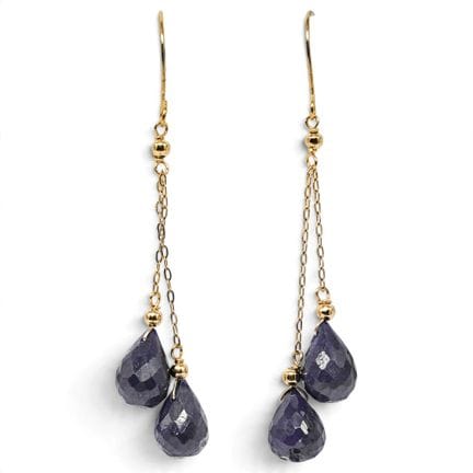 14K Gold & Sapphire Briolette Drop Earrings  Conte