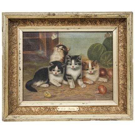 E. P. Bents Cat Oil On Canvas Painting Early 20th 