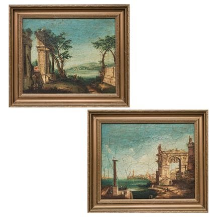 一对意大利画派威尼斯建筑卡普里乔画作 布面油画 20世纪早期，意大利 艺术家/设计师/制造商：意大利