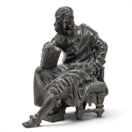 19th Cent. Patinated Spelter Seated Scholar Sculpt